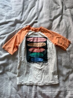 Old Navy Orange-Sleeve Surfboard Graphic Raglan Rashguard Tee